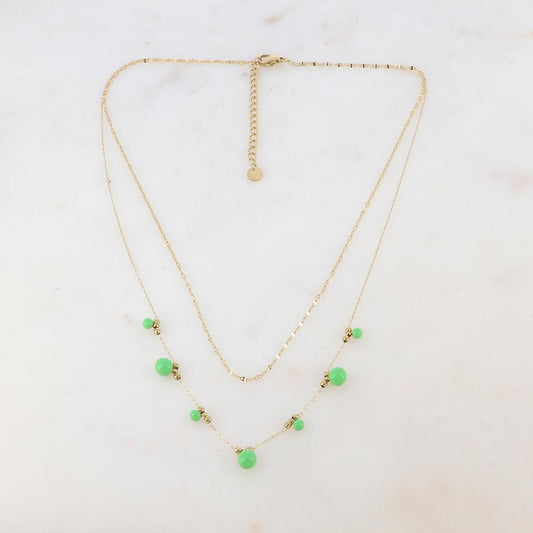 Collier double rangs avec petites boules et émail 40/43+5 cm