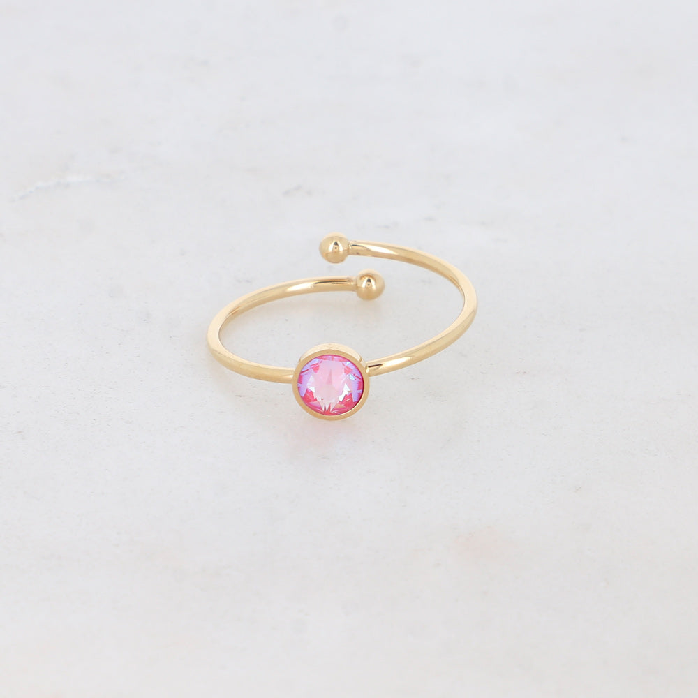 Bague fine dorée - ornée de cristaux de Swarovski® - Lotus pink delite - Dimensions du cristal : 14 x 10 mm