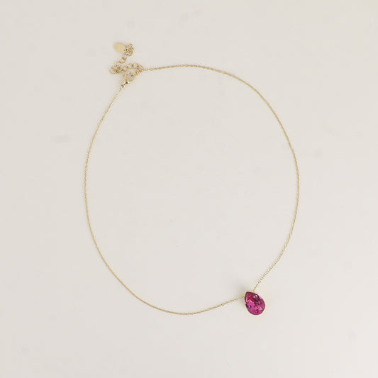 Collier - Pendentif cristal de Swarovski® en forme de goutte - Longueur du collier : 40+5 cm - Dimensions du cristal : 10x14 mm - Dark rose