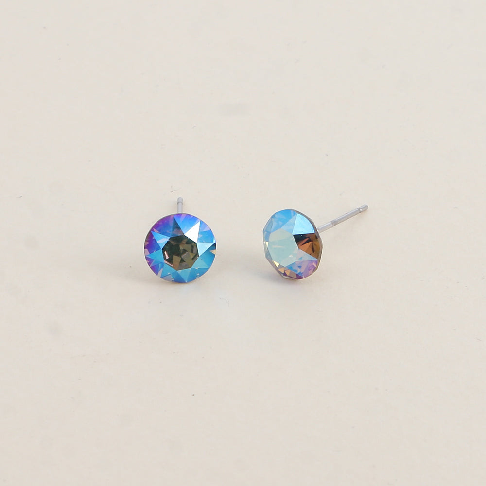 Boucles puces argentées – Ornées de cristaux de Swarovski® SS39 - Dimensions de la boucle : 8x8 mm - Black diamond shimmer
