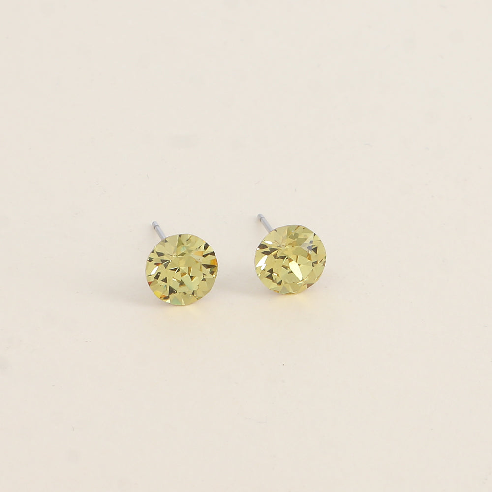 Boucles puces argentées – Ornées de cristaux de Swarovski® SS39 - Dimensions de la boucle : 8x8 mm - Dark jonquil