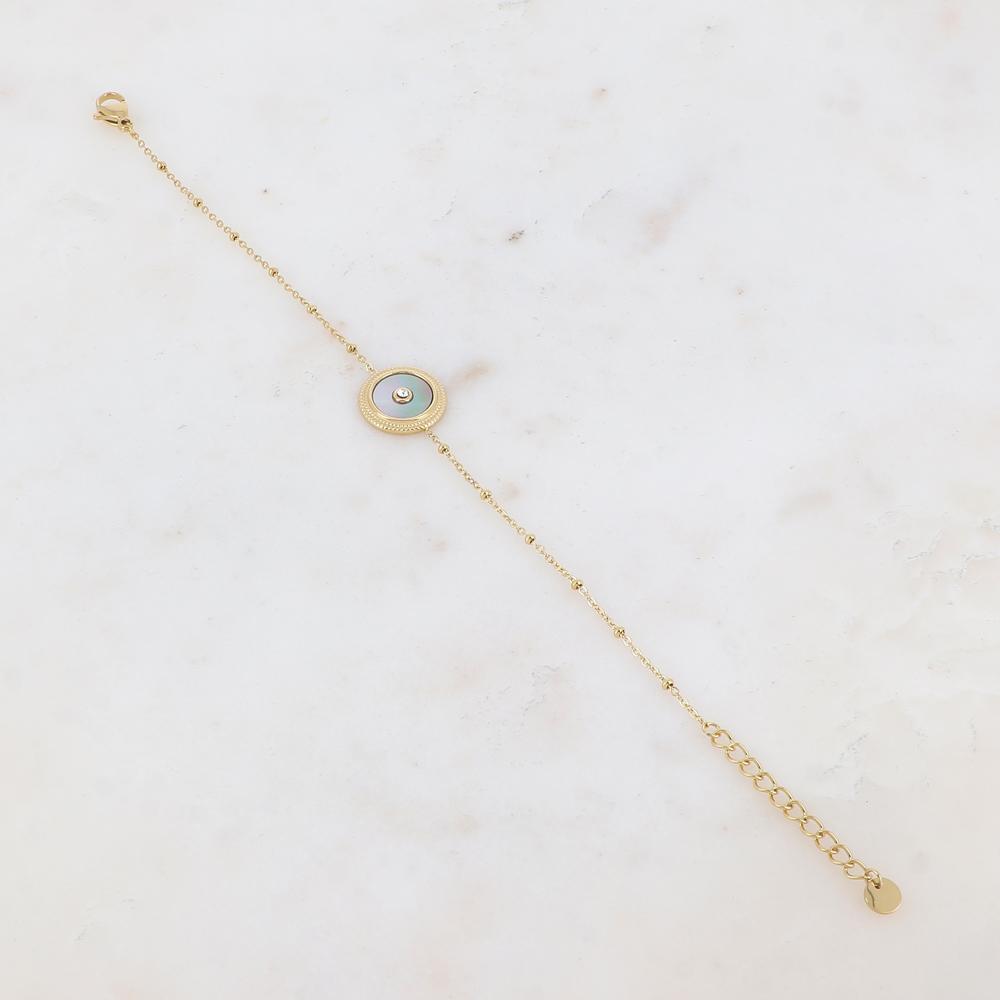 Bracelet avec pampille ronde, strass, nacre