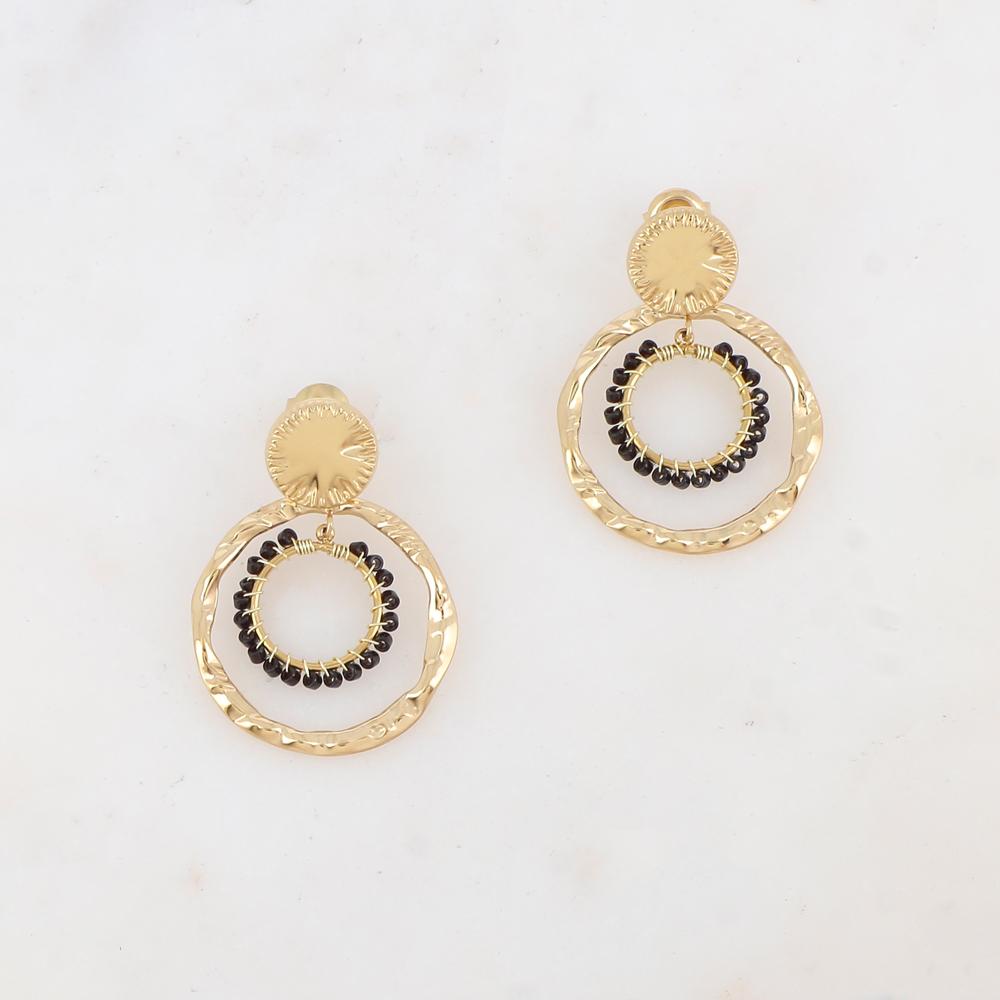 B.O à puce avec pièce ronde, 2 anneaux et perles de rocaille 2,6 x 3,6 cm