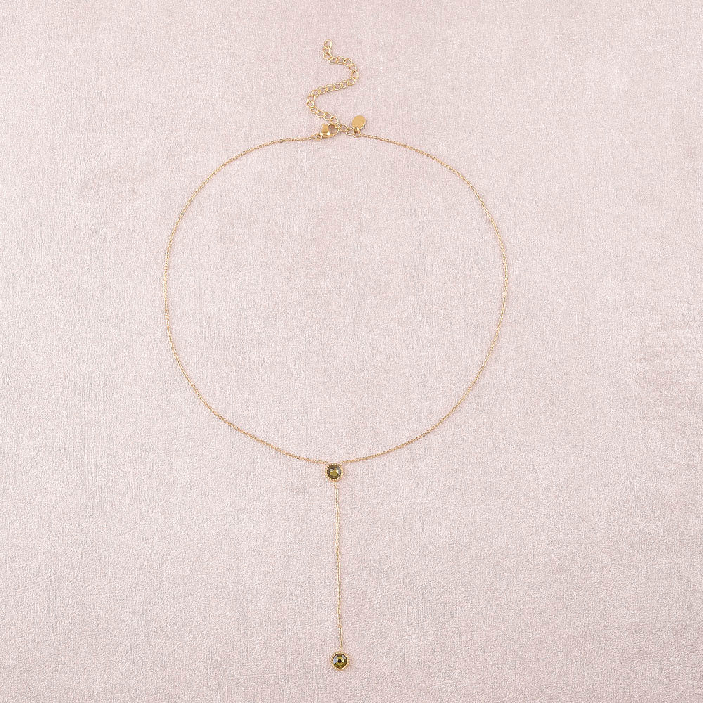 Collier Y - Orné de cristaux de Swarovski® - 40+7 cm - Longueur de chaîne pendante : 6 cm - Dimensions des cristaux : 5x5 mm - Kaki