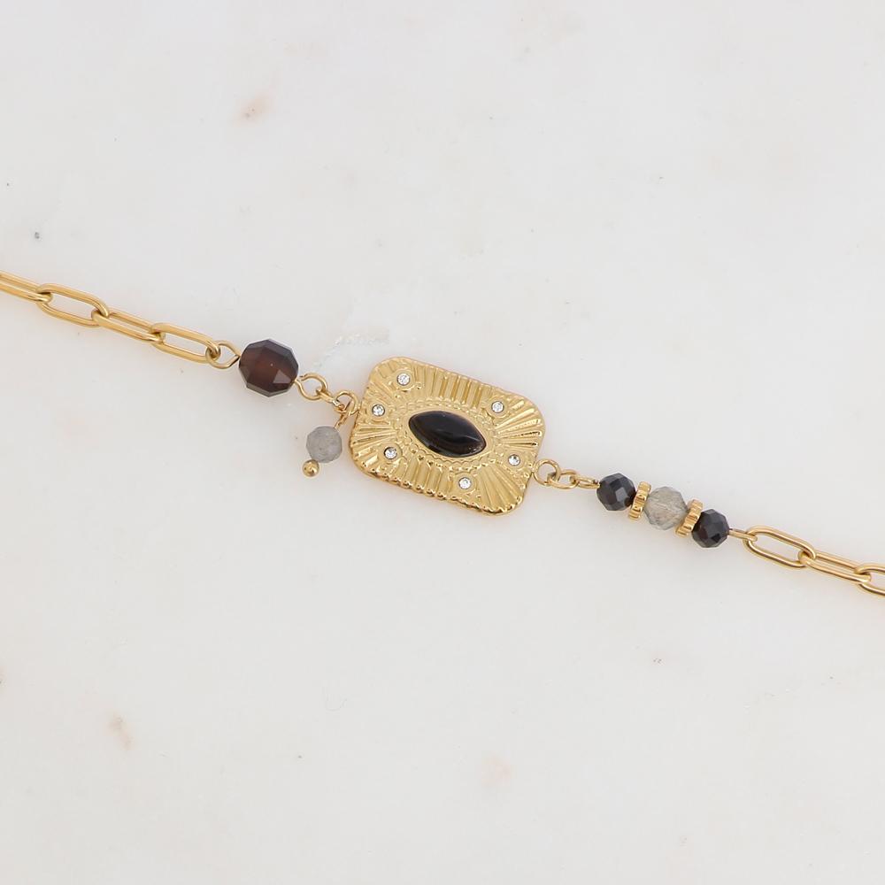 Bracelet avec pièce rectangulaire strass et pierres naturelles