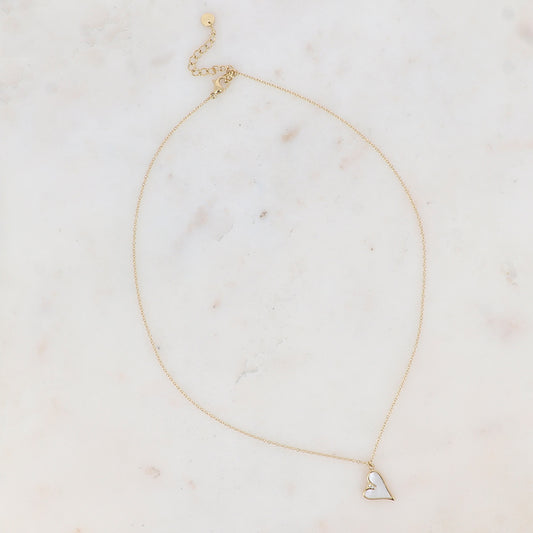 Collier doré avec cœur en nacre blanche 40+5 cm