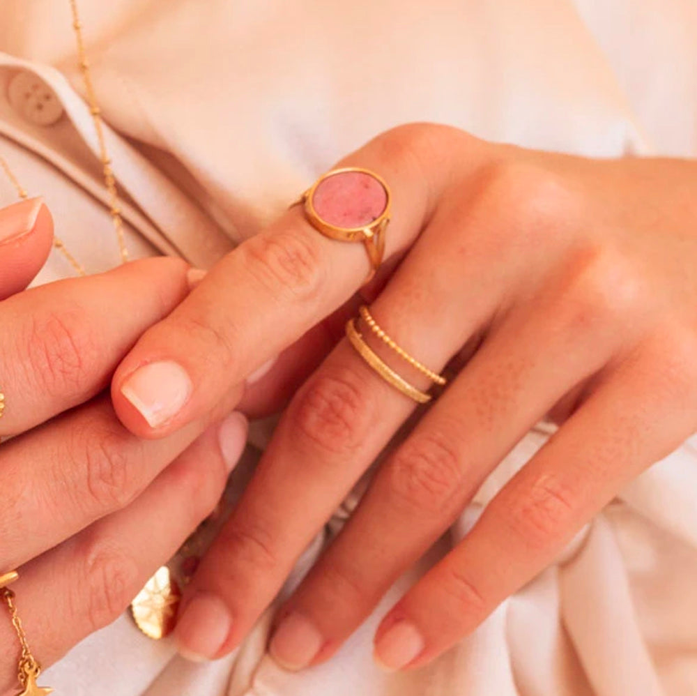 Bague ajustable 2 rangs avec effet billes et rainurée