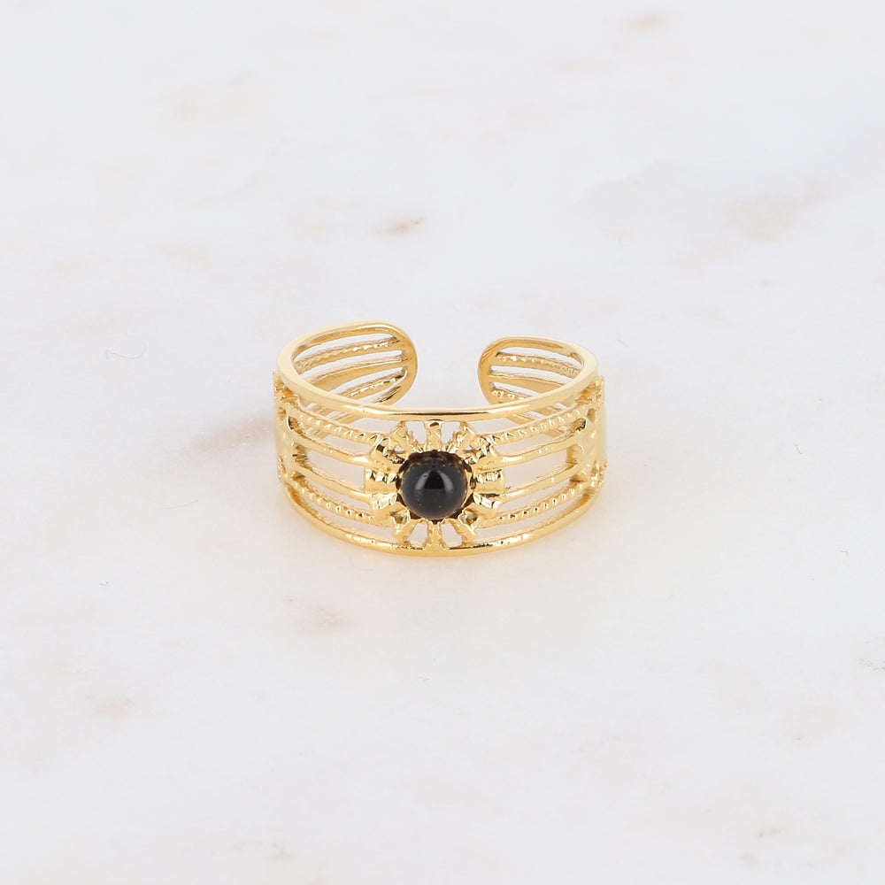 Bague dorée 4 rangs avec pierre - Onyx