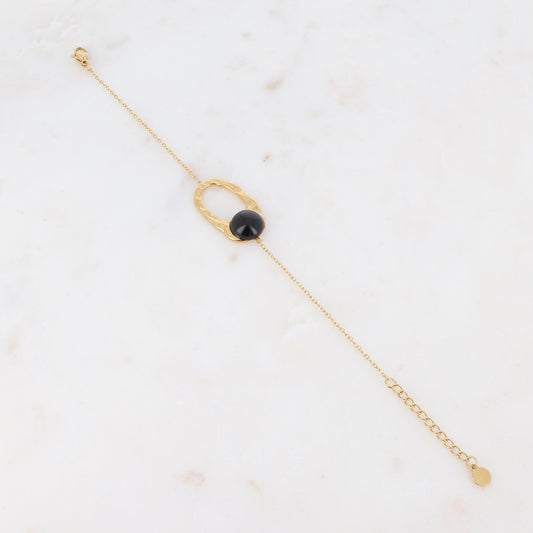 Bracelet avec anneau martelé et pierre naturelle - Onyx