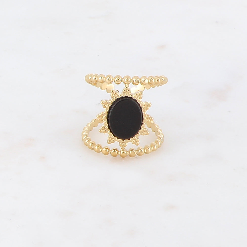 Bague double rangs avec pierre naturelle ovale - Onyx