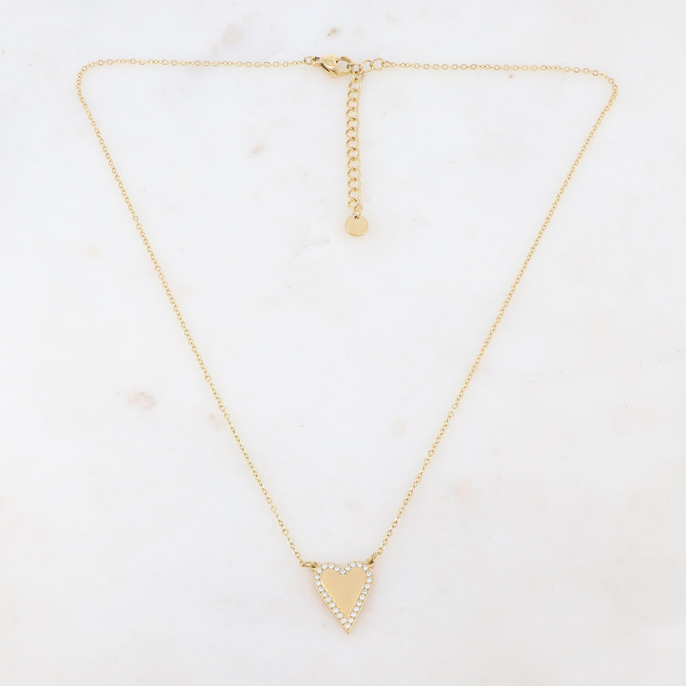 Collier doré avec un pendentif cœur orné de strass blancs 40+5 cm