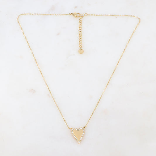 Collier doré avec un pendentif cœur orné de strass blancs 40+5 cm