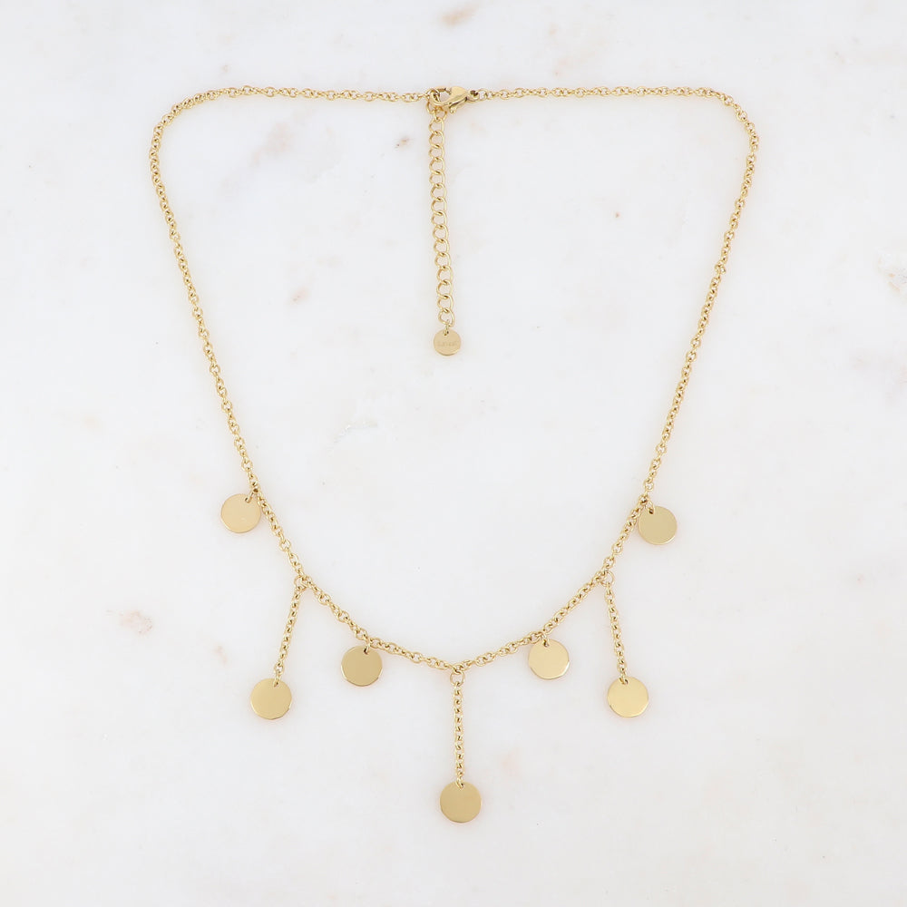 Collier doré avec pendentifs chaînes et 7 pampilles rondes 38+5 cm