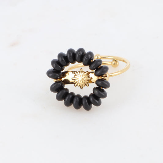 Bague avec perles en pierre naturelle - Onyx
