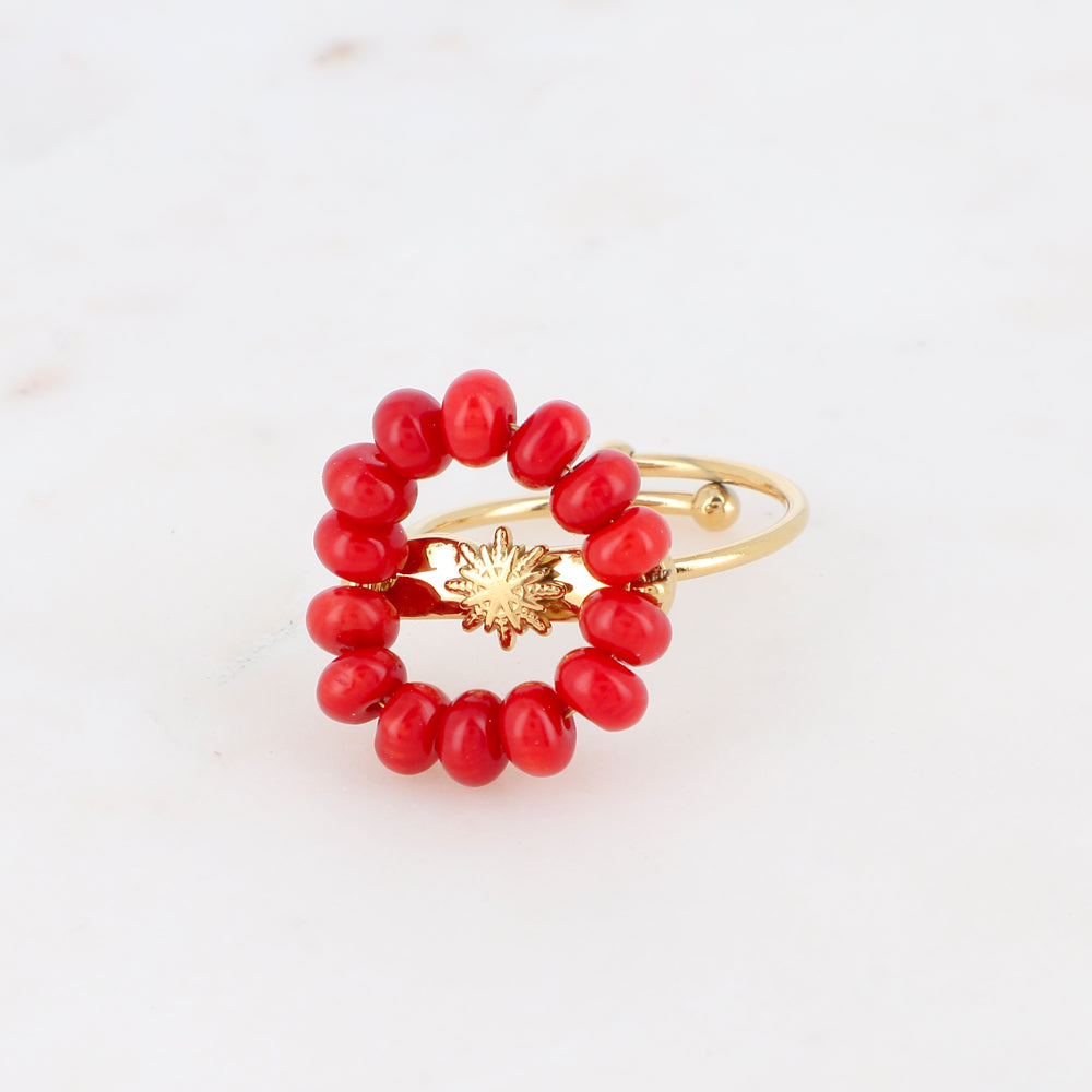 Bague avec perles en pierre naturelle - Corail
