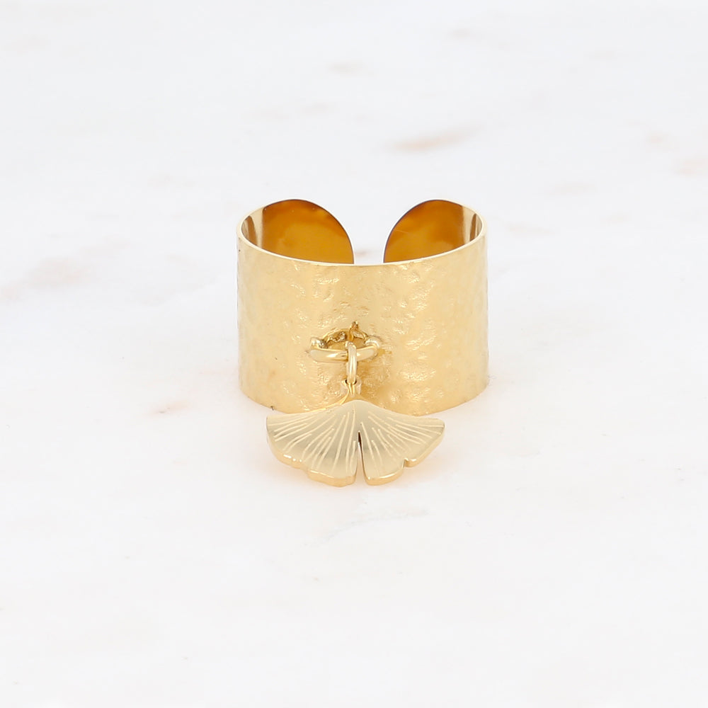 Bague martelée pampille feuille de ginkgo