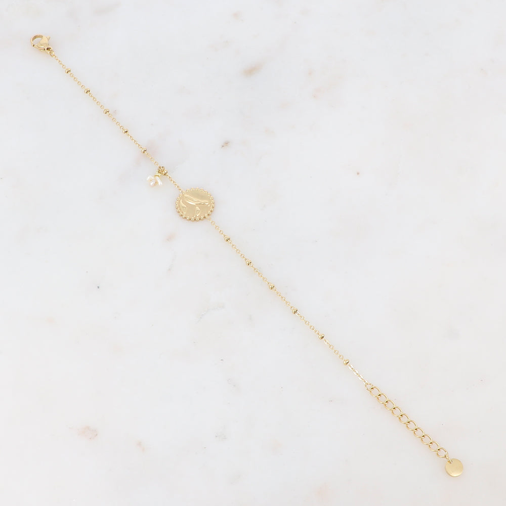 Bracelet avec 3 petites perles en pierres naturelles et pampille graphique