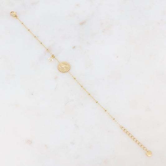 Bracelet avec 3 petites perles en pierres naturelles et pampille graphique