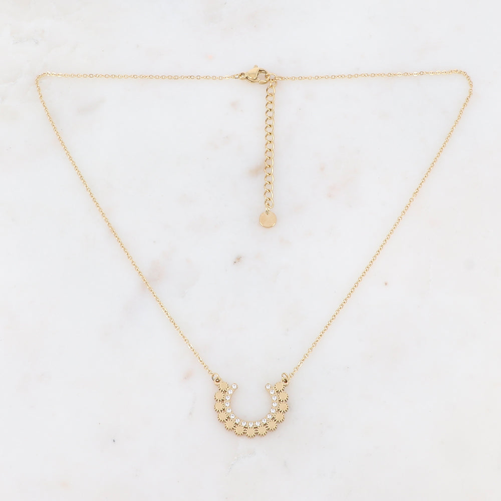 Collier à puce dorées ornées de strass blancs 40+5 cm