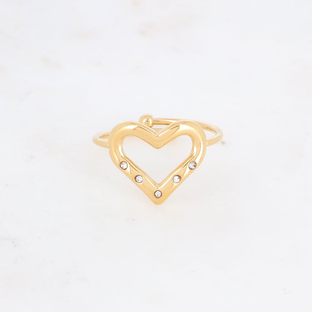 Bague avec coeur et strass - Blanc