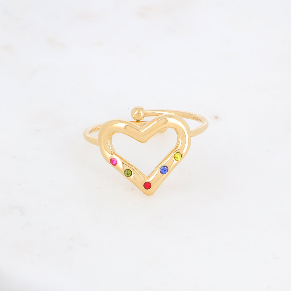 Bague avec coeur et strass - Multicolore