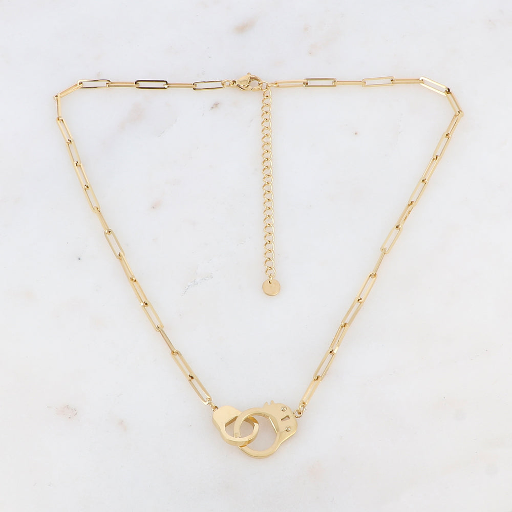 Collier doré avec deux pièces en forme menotte 38+7 cm