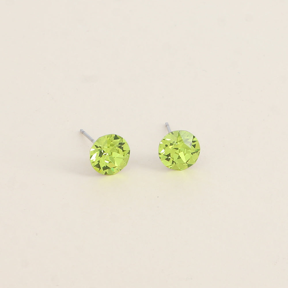 Boucles puces argentées – Ornées de cristaux de Swarovski® SS39 - Dimensions de la boucle : 8x8 mm - Citrus