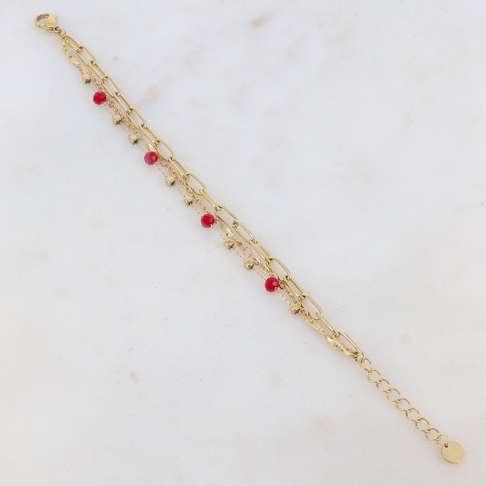 Bracelet trois rangs avec maille, pâtes de verre