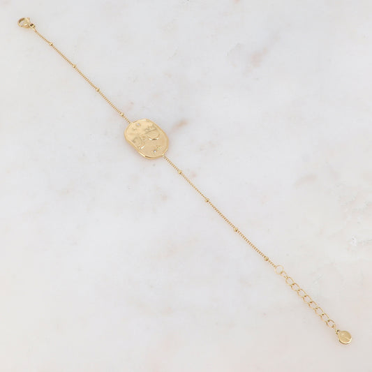 Bracelet avec pièce géométrique, strass, motif soleil, lune, étoile et main
