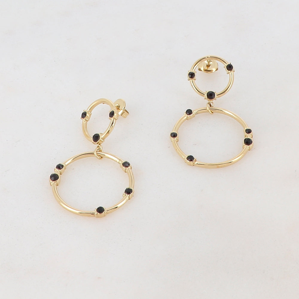 B.O à puce avec 2 anneaux ronds et strass 2,4 x 4,3 cm