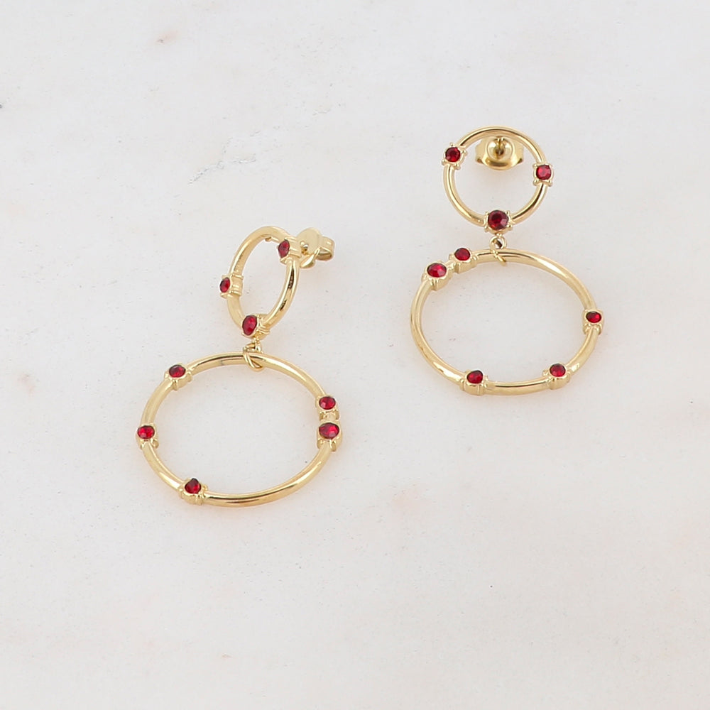 B.O à puce avec 2 anneaux ronds et strass 2,4 x 4,3 cm