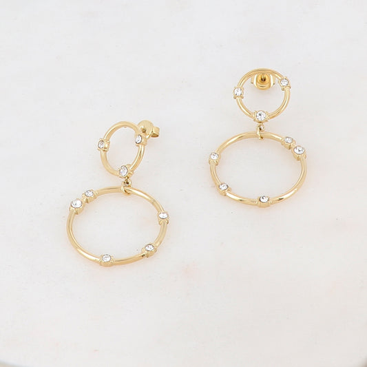 B.O à puce avec 2 anneaux ronds et strass 2,4 x 4,3 cm