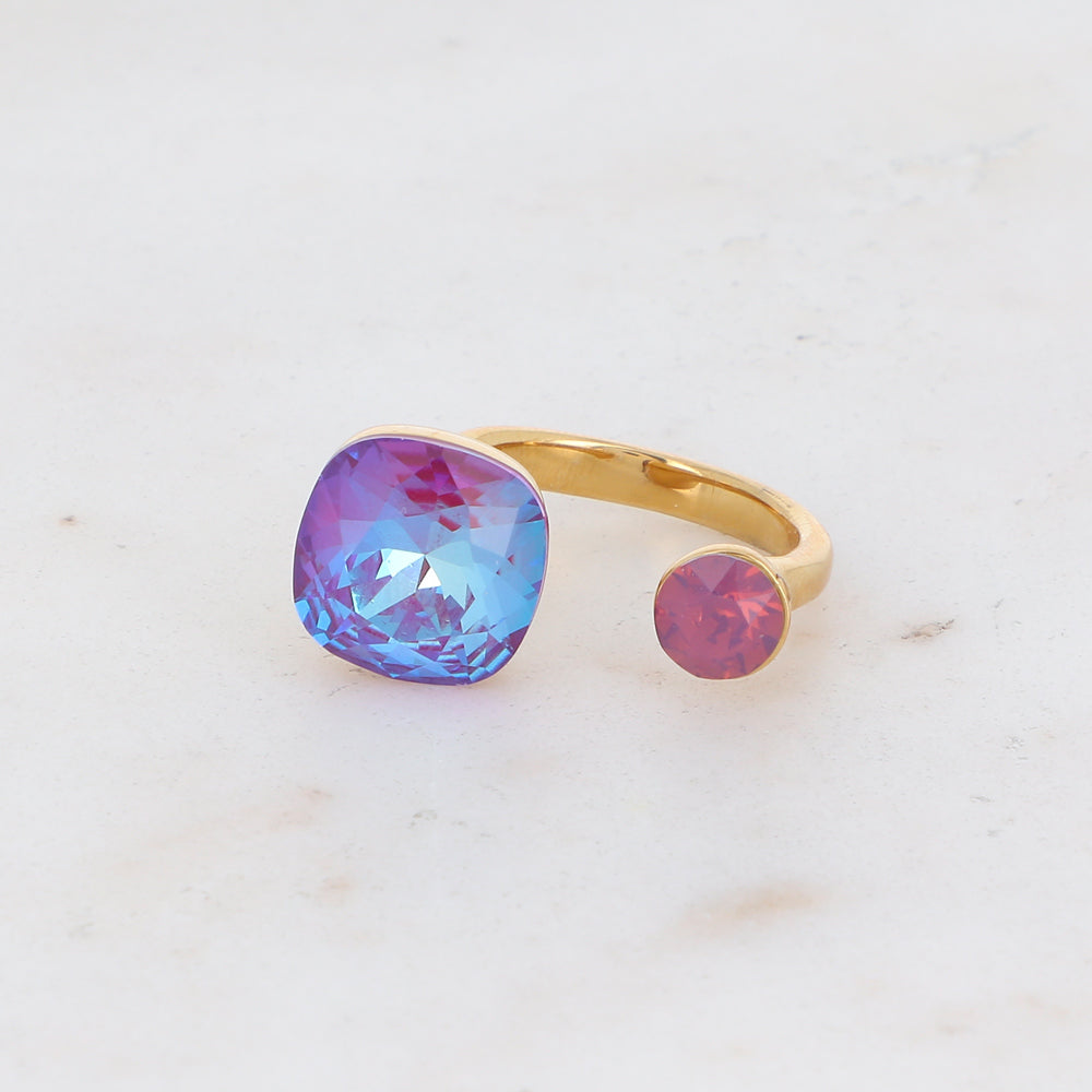 Bague - ornée de 2 cristaux de Swarovski® - Burgundy delite & Cyclamen opal