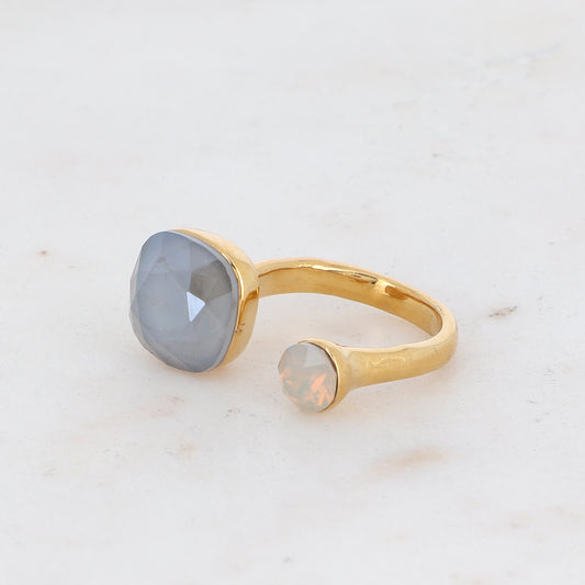 Bague - ornée de 2 cristaux de Swarovski® - Dark grey & Light grey opal
