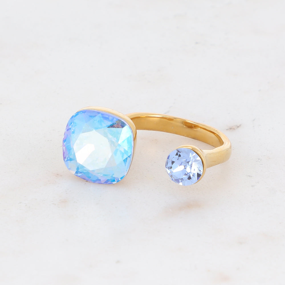 Bague - ornée de 2 cristaux de Swarovski® - Light sapphire shimmer & Light sapphire