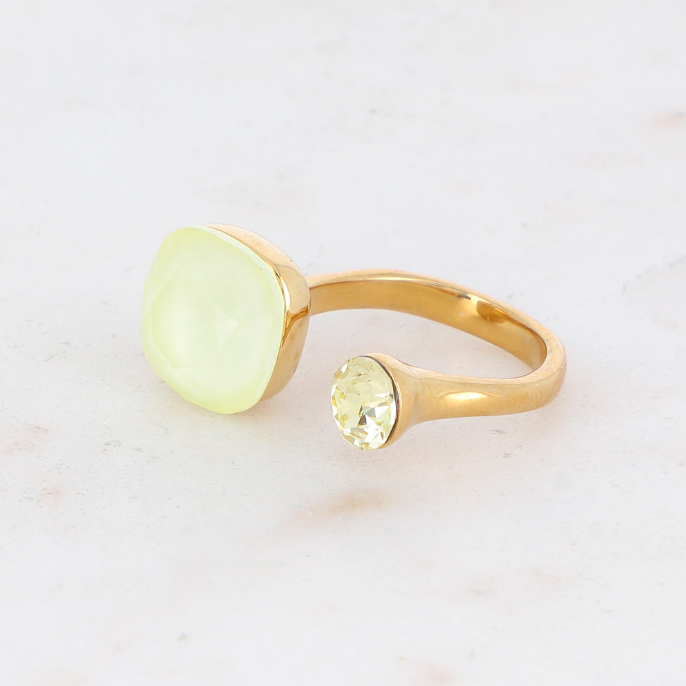 Bague - ornée de 2 cristaux de Swarovski® - Powder yellow & Jonquil