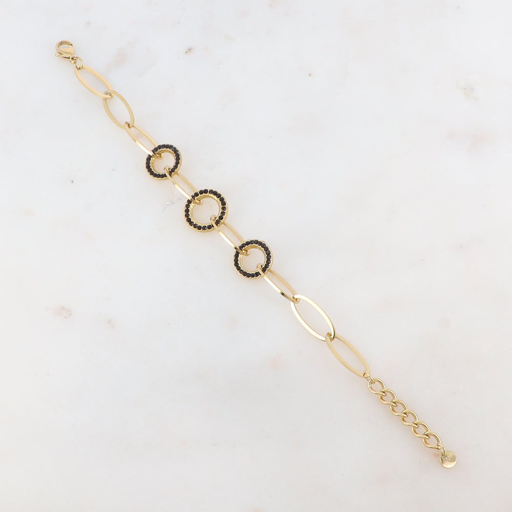Bracelet maille multi-ovale, anneau et strass