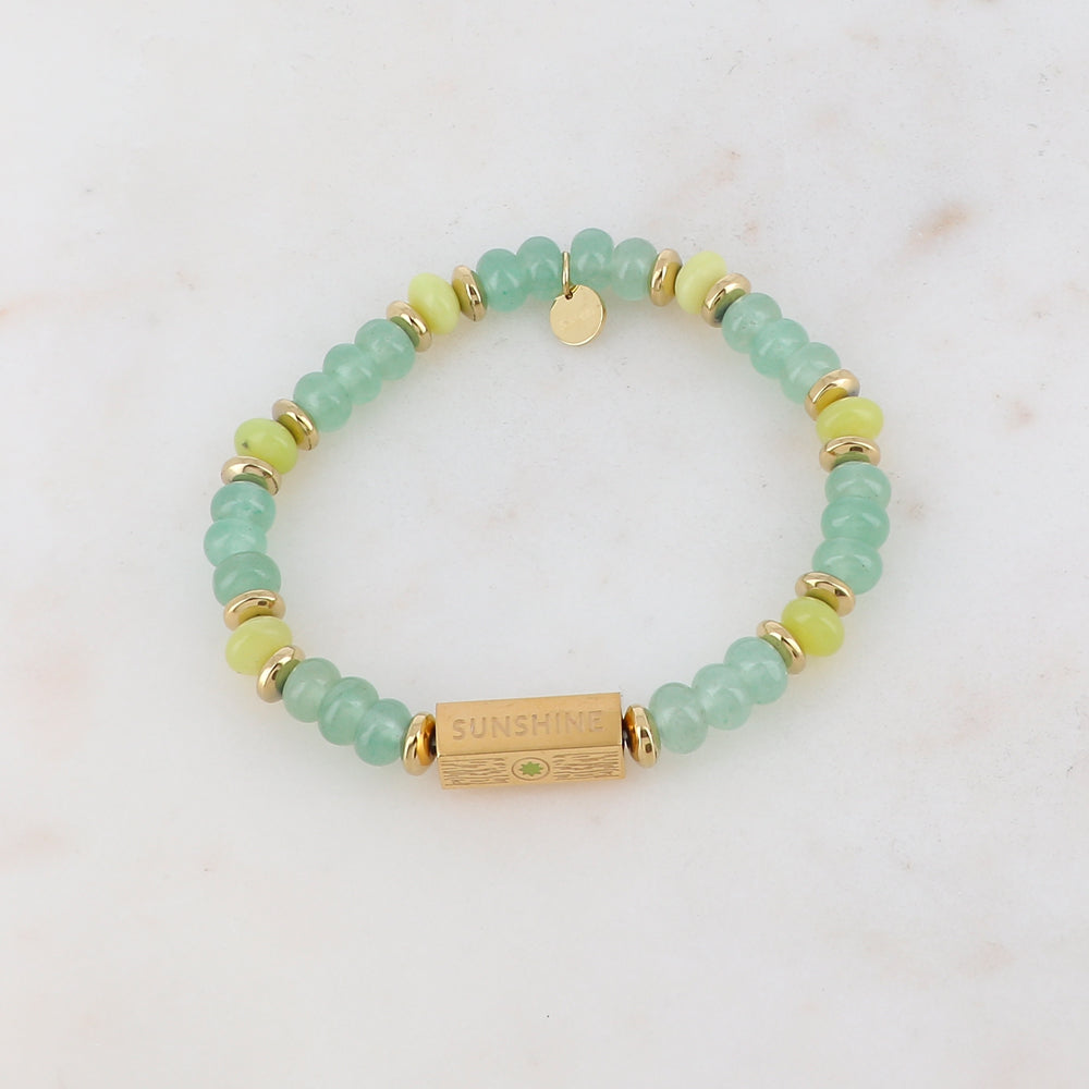 Bracelet élastique avec pierres naturelles, pièces géométriques en 5 faces