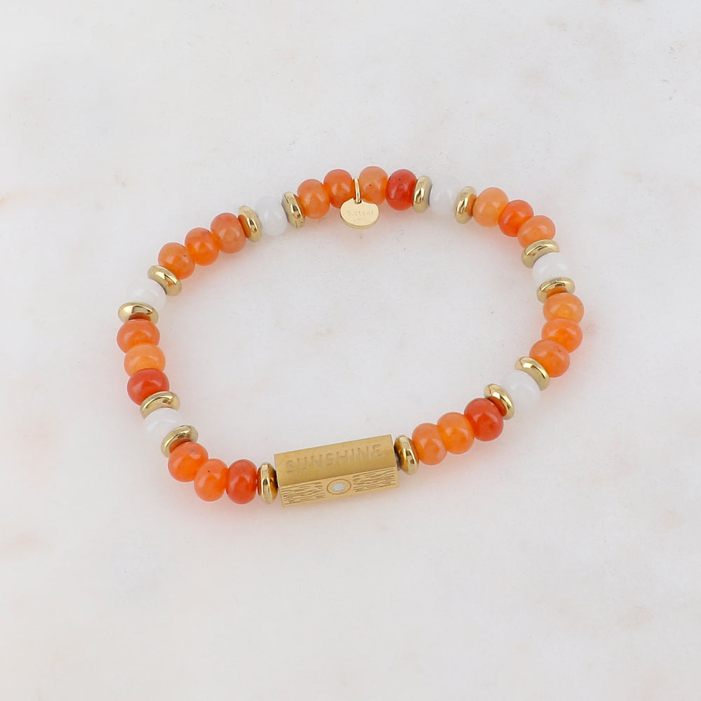 Bracelet élastique avec pierres naturelles, pièces géométriques en 5 faces