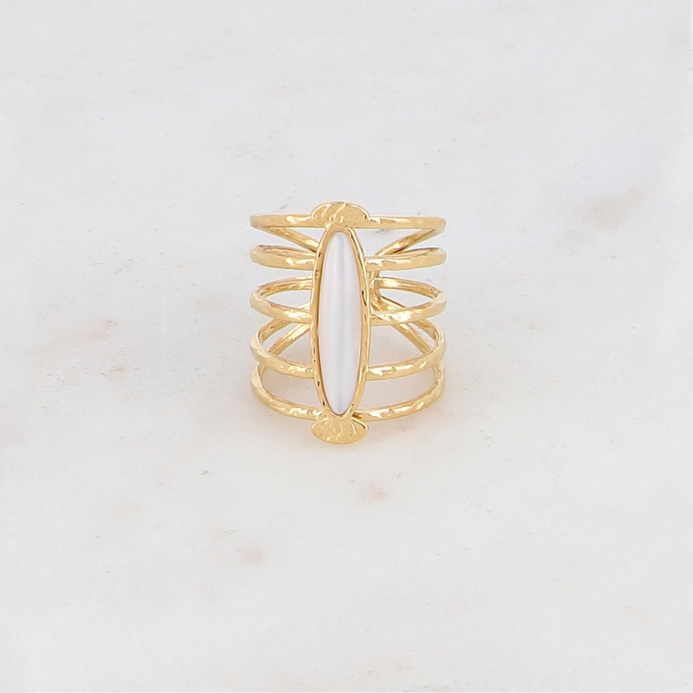 Bague ajustable 5 rangs avec pierres naturelles - Nacre