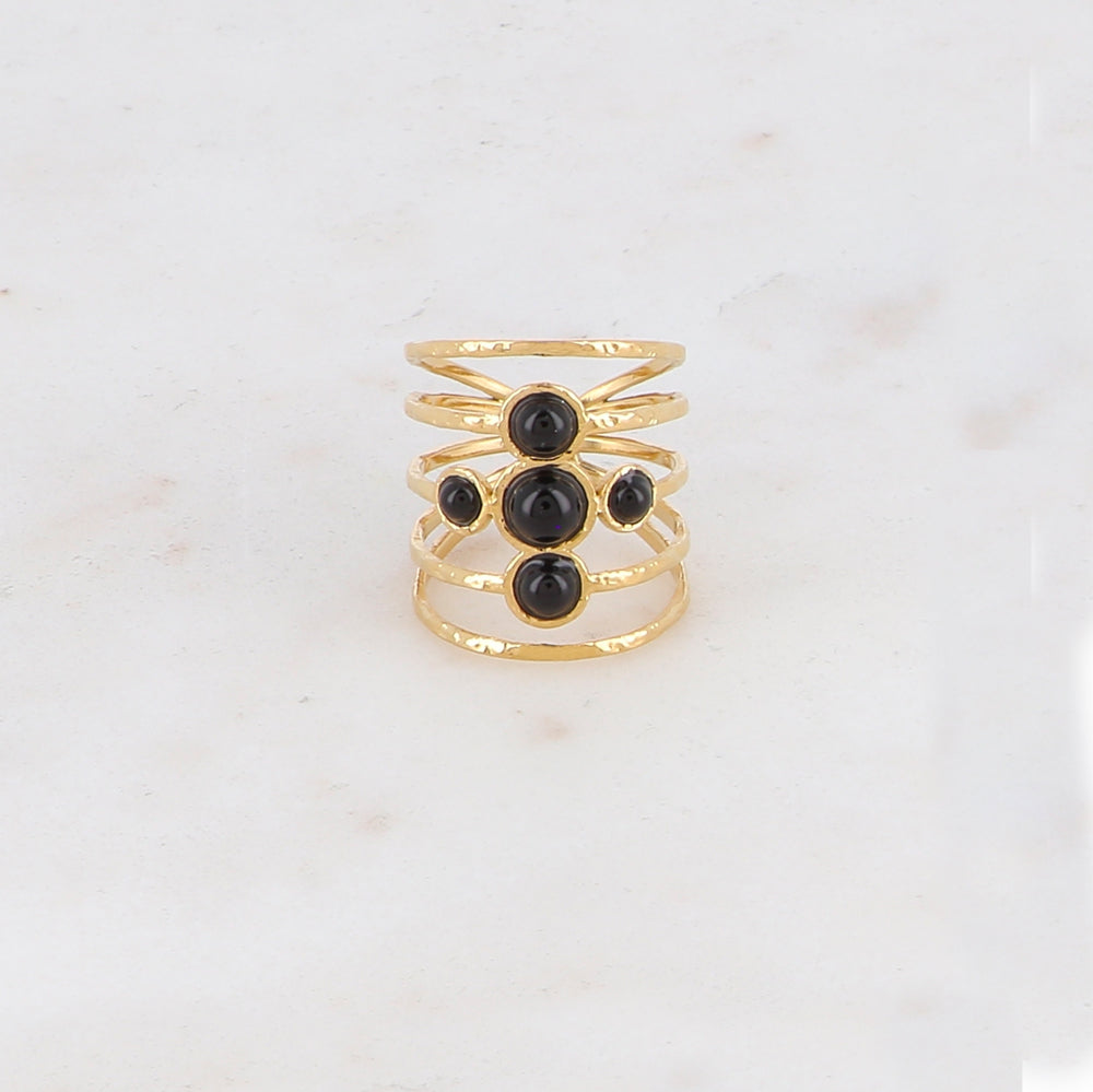 Bague ajustable 5 rangs avec 5 pierres naturelle - Onyx