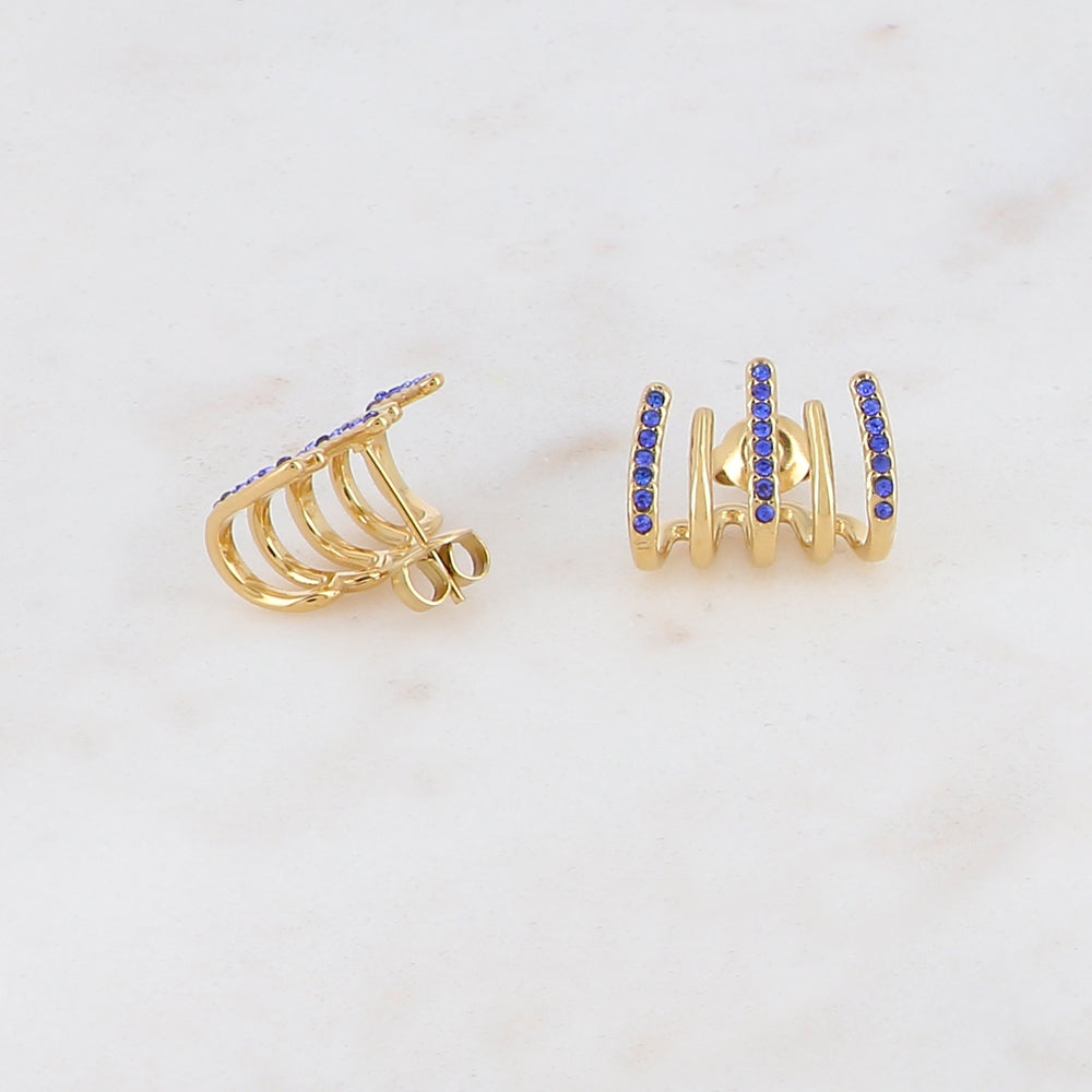 Créoles à puce 5 rangs avec strass 1,3 x 1,7 cm