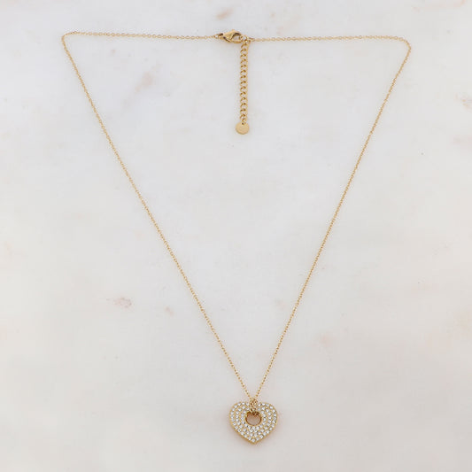 Collier doré avec pendentif en forme de coeur et cristal 47+5 cm