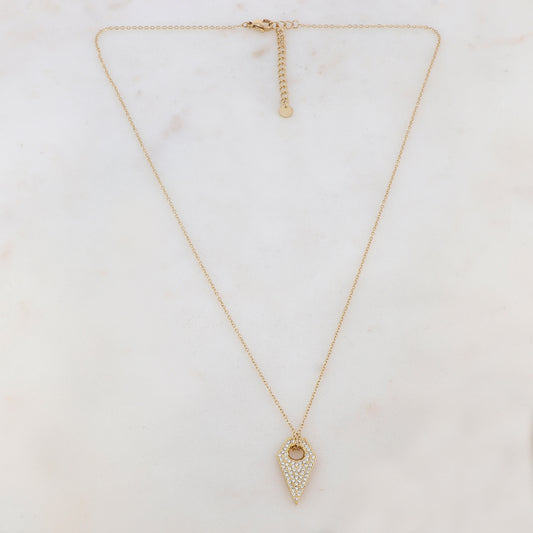 Collier doré avec pendentif en forme de pyramide et cristal 47+5 cm