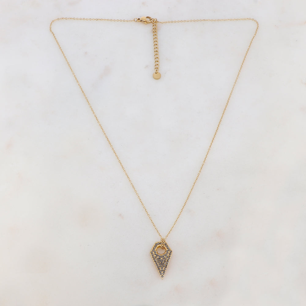 Collier doré avec pendentif en forme de pyramide et hématite 47+5 cm