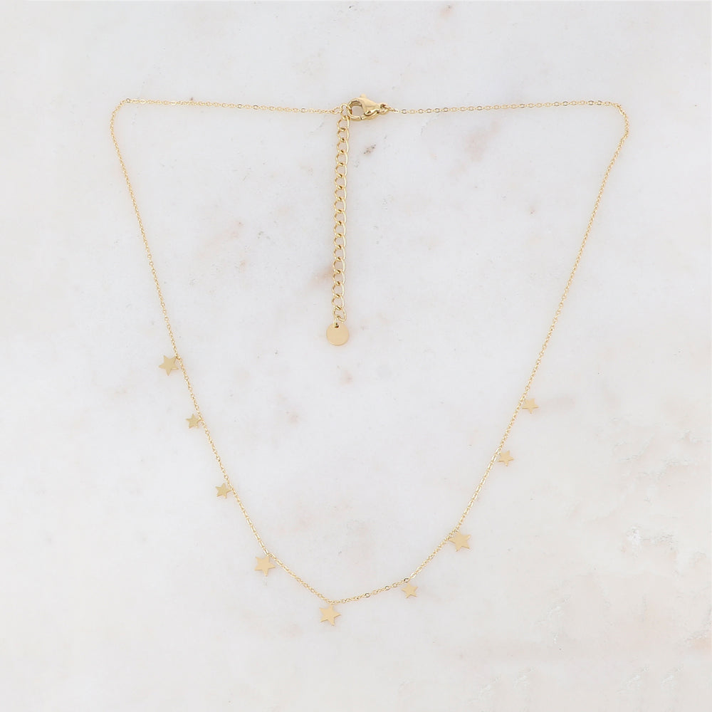 Collier doré orné de pampilles étoiles 39+5 cm