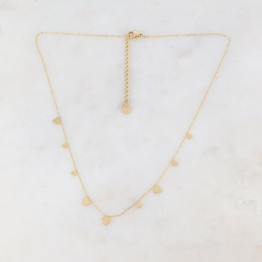 Collier doré orné de pampilles cœurs 39+5 cm