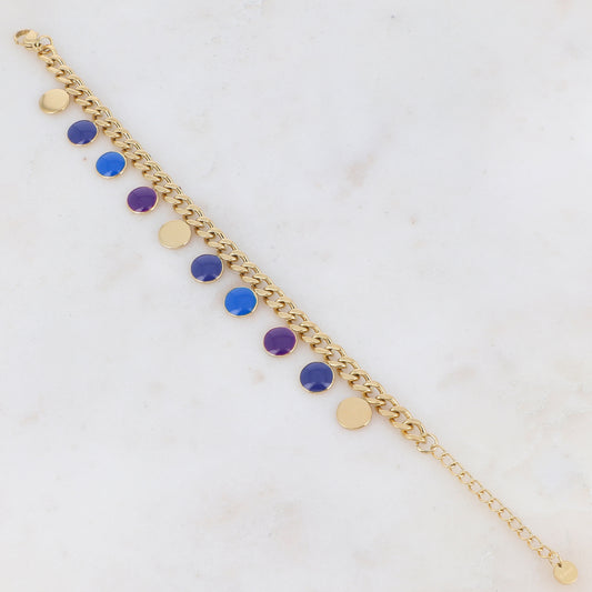 Bracelet en maille gourmette avec pampilles rondes émaillées