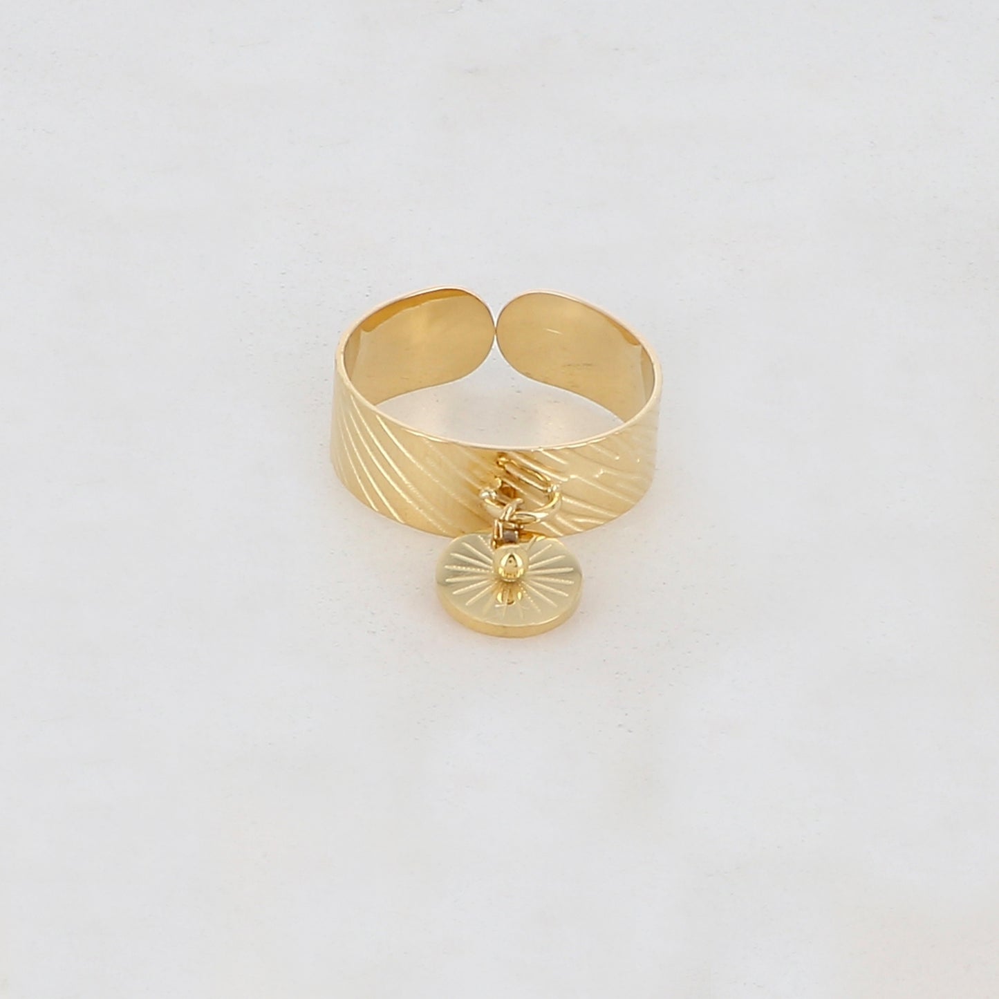 Bague rayée avec pampille ronde, motif soleil, petite boule