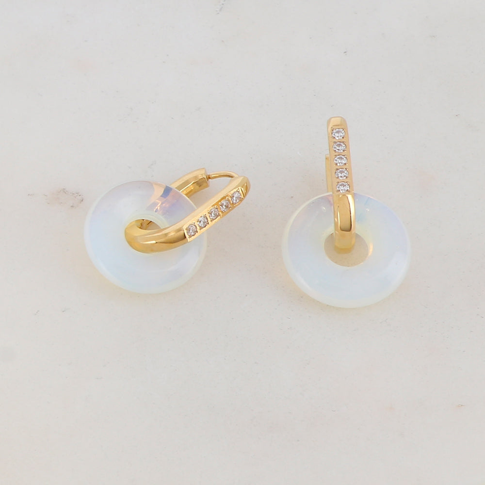 Créoles avec strass et pierre naturelle 1,3 x 2,8 cm